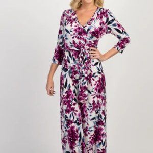 PinkBlush White and Purple Floral Wrap Maxi Dress Size Small